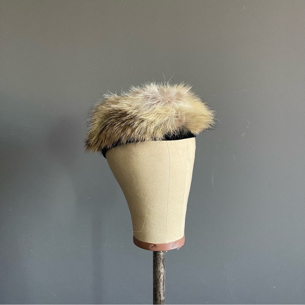 Vintage Fox Fur Pillbox Hat 1960s Halo Fur Hat Old Hollywood Winter Hat Ski Glam